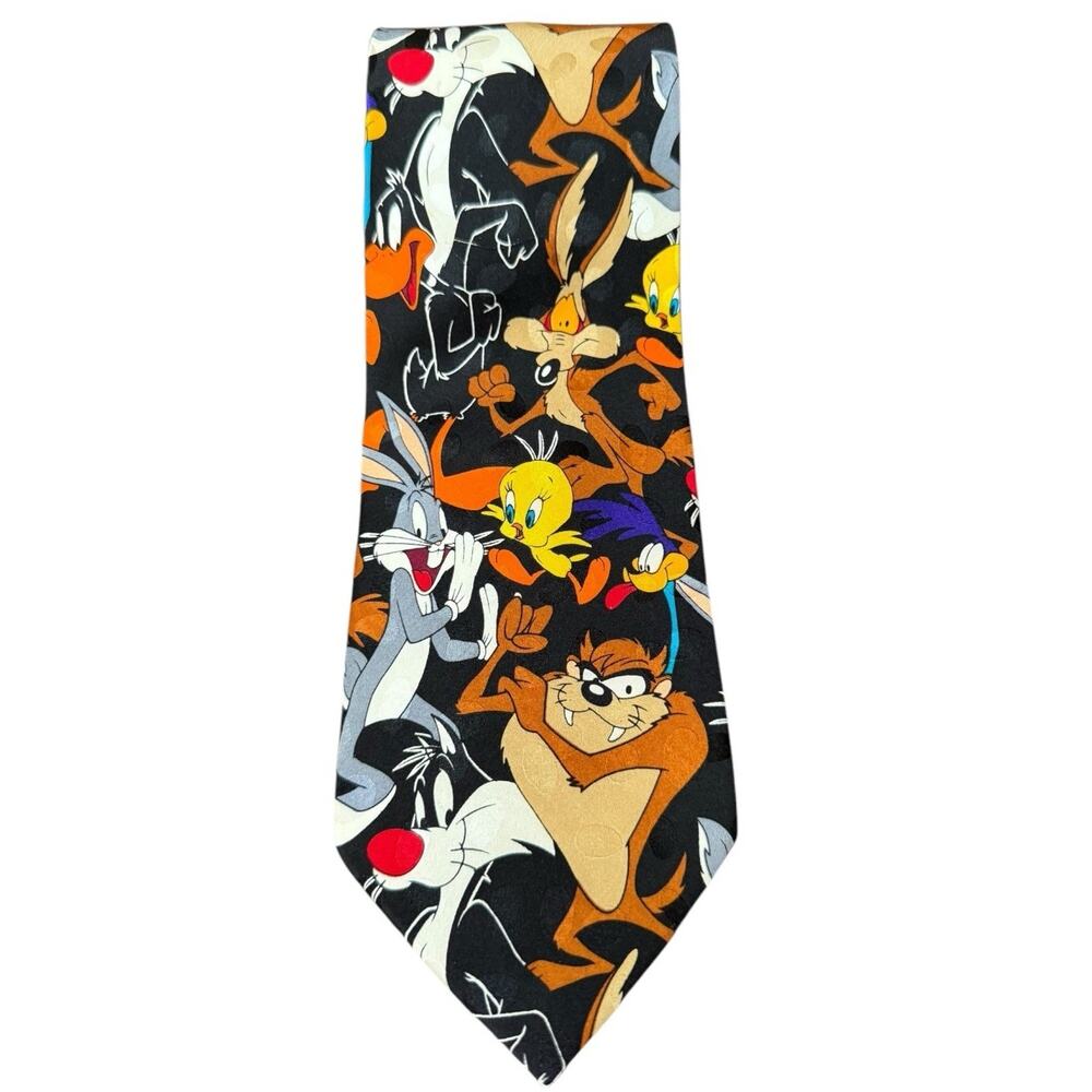 VTG Looney Tunes 1994 Silk Tie Bugs Taz Sylvester Tweety Wile e Road Runner